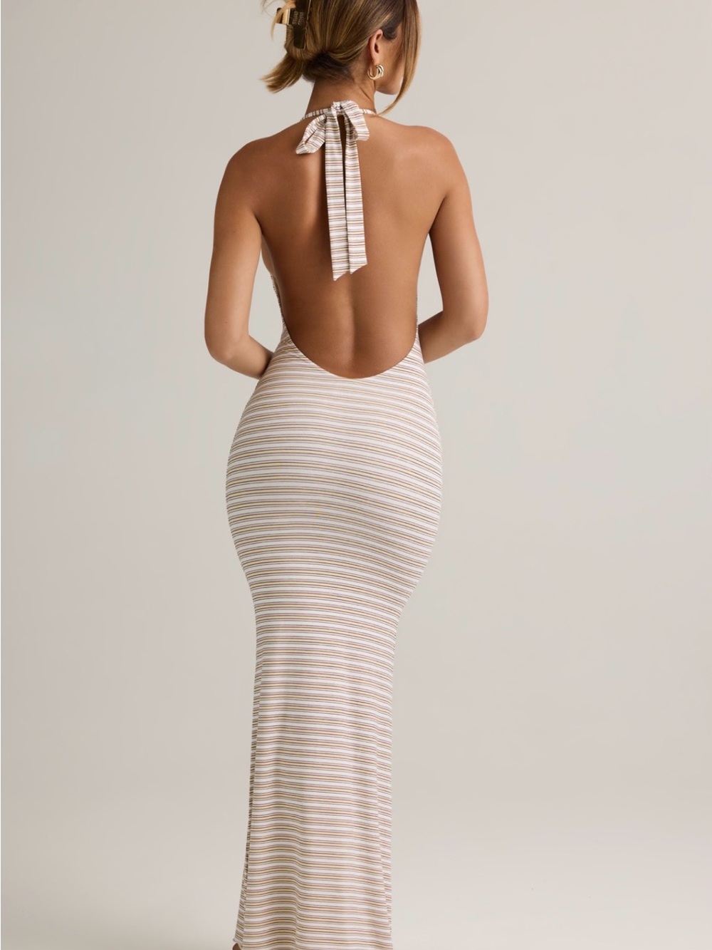 Oh Polly Pink and Yellow Striped Halter Maxi Dress - Picture 2 of 2